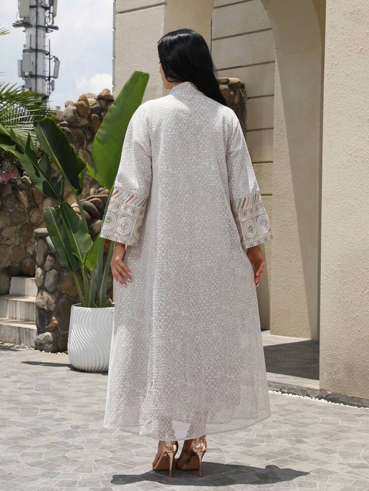 Solessence Women's Embroidered Mesh Stand Collar Sequin Long Sleeve Dress, Elegant Jalabiya - NC03 - View 3