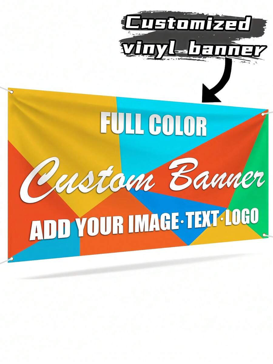 1 pieza Bandera de vinilo personalizada a todo color - Puede imprimir su logotipo y texto, resistente al agua y a los rayos UV, ideal para eventos empresariales, ocasiones, publicidad, cumpleaños, promoción, ferias comerciales, eventos especiales, etc. - Multicolor - Ver 1