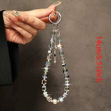 Luxury High-End Crystal Beads Bracelet Short Lanyard Strap Clip Phone Case Keychain Bag Ornaments - 1 - 查看 3