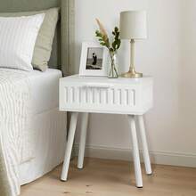 SUMGAR Nachttisch Weißer Beistelltisch mit Schublade Modern Nachtschrank kleines Bedside Table mit Beine aus Massivholzholz 30 cm Breit Nachtkästchen für Schlafzimmer Wohnzimmer Zimmer Deko