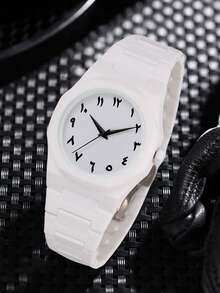 1Pc Men's White Strap Fashionable Casual Personalized Graffiti Elements Simple Scale Dial Quartz Watch Suitable For Daily Wear Or Graduation Gifts - trắng - Xem 5