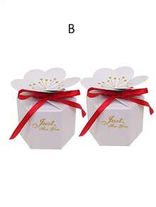 10pcs Gold Foil Cherry Blossom Wedding Favor Boxes, Flower Petal Candy Boxes, Wedding Candy Boxes, Birthday Gift Paper Boxes