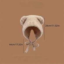 1pc Women's Cute Bear Ear Warm Earmuff Trapper Hat, Knitted Thick Fluffy Plush Cap For Autumn/Winter Outdoor Travel Cycling