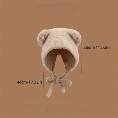 1pc Women's Cute Bear Ear Warm Earmuff Trapper Hat, Knitted Thick Fluffy Plush Cap For Autumn/Winter Outdoor Travel Cycling