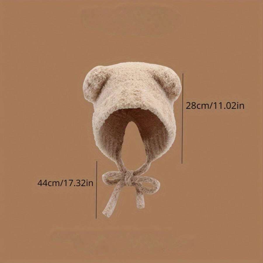 1pc Women's Cute Bear Ear Warm Earmuff Trapper Hat, Knitted Thick Fluffy Plush Cap For Autumn/Winter Outdoor Travel Cycling
