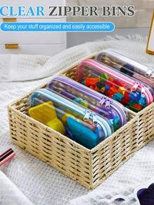Transparent Hard Zipper Protective Case Hard Plastic Zipper Bag Cloth Bag Transparent Zipper Bag Plastic Storage Box Portable Travel Box, Black Toy Building Block Storage Bag, Digital Product Storage - Multicolor - View 6