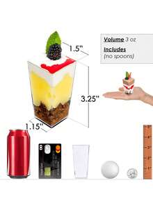 10/20/30个装 3盎司迷你甜点杯（不含勺子），方形甜点杯 - 塑料高直筒慕斯杯、纸杯蛋糕杯、餐饮杯和沙拉杯，小型可重复使用碗，用于盛放派对甜点和开胃菜