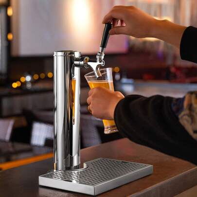 Kegerator Tower Kit, Single Tap Beer Conversion Kit, Stainless Steel Keg Beer Tower Dispenser With Dual Gauge W21.8 Regulator & S-System Keg Coupler, Beer Drip Tray For Party Home