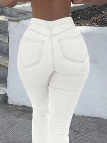 GILIPUR New Y2K Bootcut Women Jeans White High Slim Fit Waist Stretch Casual Elegant Vintage Simple Streetwear 2000s Style Fall And Winter Clothes Outfits Old Money Vintage Clothes Going Out,And Suitable For Halloween And Christmas Outfits Outfits - trắng - Xem 8