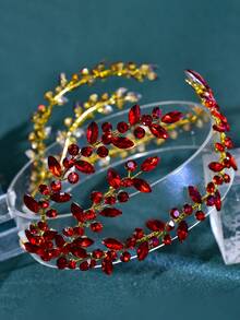 1pc Handmade Sparkling Rhinestone Bridal Headband, Wedding Bride Bridesmaid Hair Accessory, Suitable For Party, Prom, Holiday Gift Valentine's Day Accessories - Red - View 8
