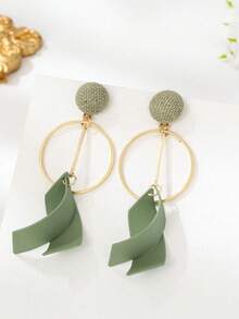 1对女士优雅心形长款仿珍珠耳环，独特耳环 - 薄荷綠 - 查看 7