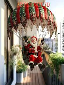 2D Flat, 2D Flat Printing, 1pc Santa Claus Parachute Acrylic Hanging Decor, Perfect Gift For Window, Bedroom, Living Room, Office, Creative Christmas Decoration, Ideal For Friends, Family, Housewarming, 2D Flat Halloween And Christmas Decor