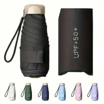 1pc Small Folding Umbrella, Mini Pocket Waterproof Portable Travel Umbrella, Sunscreen UV Protection Sun And Rain Umbrella Two-In-One Mini Five-Fold Ultra-Light And Compact Portable Sun Protection Outdoor Shade Cute Umbrella