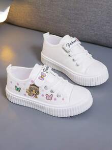 1 Pair Kids Cartoon Print High Top Canvas Sneakers, Unisex Indoor & Outdoor Athletic Shoes,Girls' Low-Top Cartoon Canvas Sneakers, Fashionable, Thin Fabric Shoes, New Style, Children's Versatile Outdoor Casual Sports Shoes