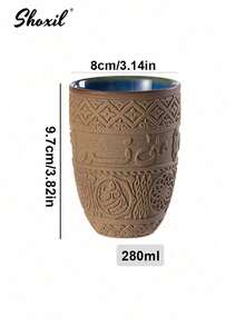 shoxil 1pc 135ml/200ml/280ml Coarse Pottery Coffee Cup With Relief Patterns, Espresso Cup, Middle Eastern Style Mug, Teacup And Hospitality Cup Suitable For Saudi National Day, Yamu & Kuanmeng Coffee Cup, Suitable For Courtyard, Home, Festival, Camping, Ramadan Gifts - Coffee Cup - View 12