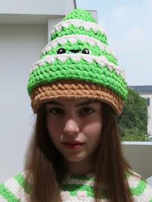 Crochet Christmas Tree Beanie - Festive Knitted Hat With Colorful Ornaments & Red Bow, Holiday Knit Cap For Women, Unique Christmas Knit Headwear