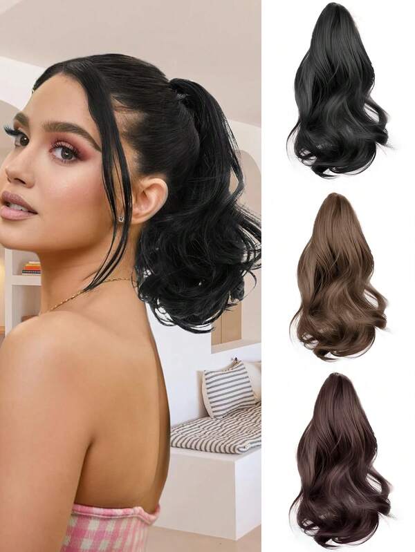 Ponytail Extension,Dark Brown 12 Inch Claw Clip Ponytail Extension, Soft Wavy Curly Clip On Ponytails For Women Heat Resistant Synthetic Hairpiece For Daily Use