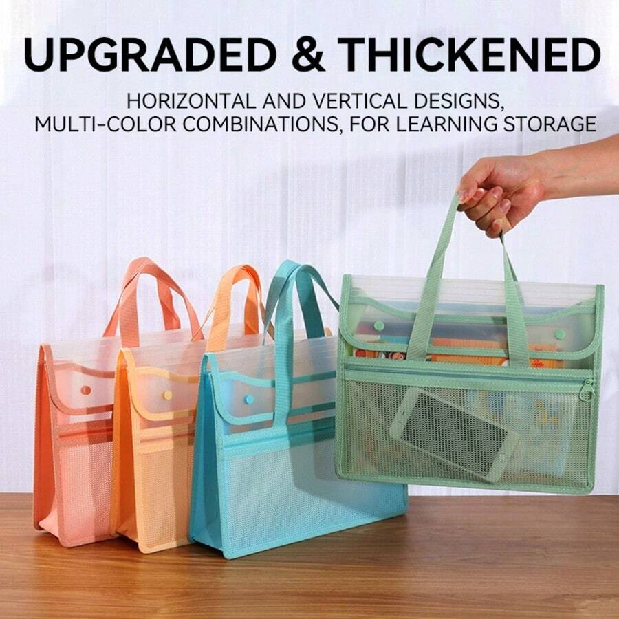 Large Capacity Student PP Twill Handbag, Portable Tote Bag With Mesh Double Layer Transparent School Supplies Bag