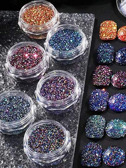 8 盒/套超亮指甲闪粉 0.4 克/罐变色龙极光闪亮钻石美甲镀铬粉细闪粉颜料