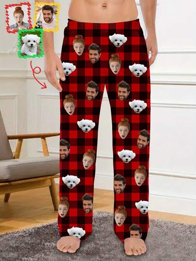Customized Men's Pajama Pants, Can Be Personalized With Face Photo, Comfortable & Fun Sleepwear Pants, Best Gift For Christmas, Anniversary, Birthday And Other Holidays, S-2XL, Fall