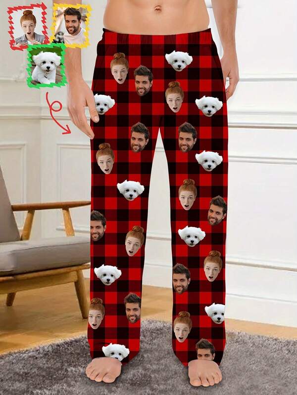 Customized Men's Pajama Pants, Can Be Personalized With Face Photo, Comfortable & Fun Sleepwear Pants, Best Gift For Christmas, Anniversary, Birthday And Other Holidays, S-2XL, Fall