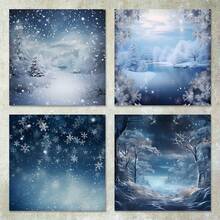 36 Sheets 6inch Romantic Forest & Starry Sky Snow Landscape Scrapbooking Paper, Suitable For Bullet Journals, Collages, Greeting Cards, Photo Albums And Crafts - Blue - View 3