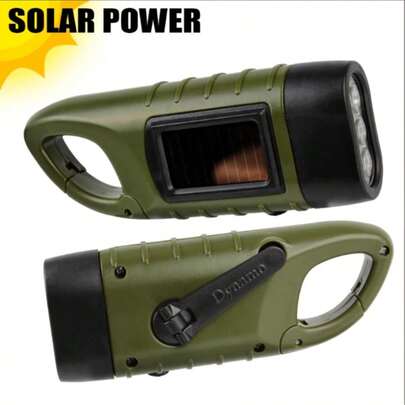 1PC LED Flashlight Hand Crank Charging Solar Powered Rechargeable Survival Gear Self Powered Charging Hiking Torch Dynamo