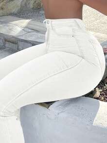 GILIPUR New Y2K Bootcut Women Jeans White High Slim Fit Waist Stretch Casual Elegant Vintage Simple Streetwear 2000s Style Fall And Winter Clothes Outfits Old Money Vintage Clothes Going Out,And Suitable For Halloween And Christmas Outfits Outfits - trắng - Xem 9