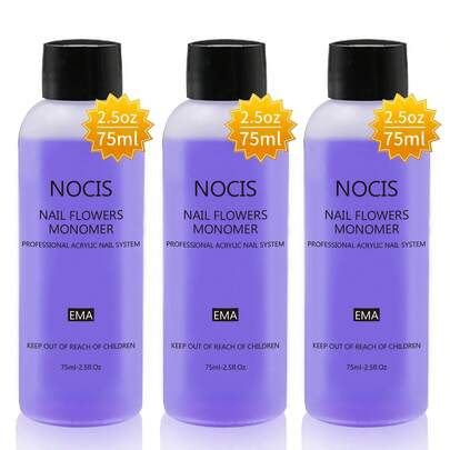 NOCIS 3PCS 75ml Acrylic Professional Liquid Monomer for Nail Art - Fast-Drying Nail System Kit for Acrylic Extensions