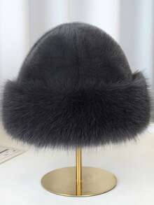 1pc Women Winter Furry Hat, European & Korean Style Warm Headwear, Solid Color Cute & Versatile, Thicker Design - Multicolor - View 16