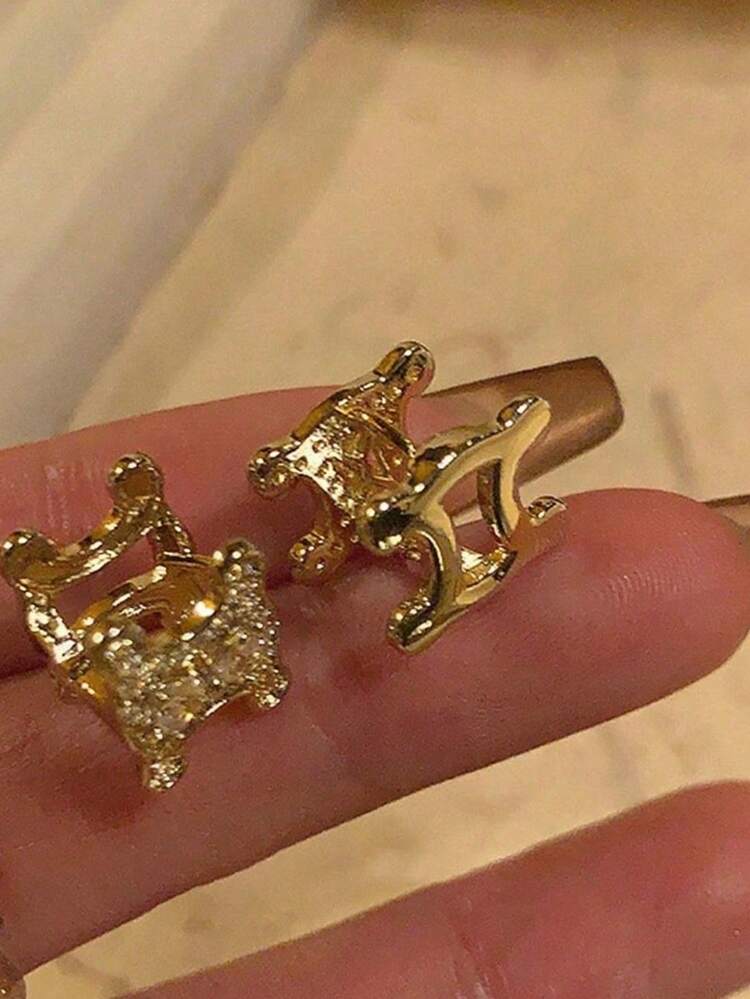 1 件方形立方氧化锆字母圈形耳环，时尚奢华风格，优雅通勤耳环，全新时尚设计 - 凱旋門耳環 - 查看 6