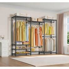 Muebles Para cuarto Metal Organizador Para Closet, Ajustable Rack Percheros Ropa - Negro - Ver 9