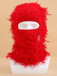 1 Piece Men's Solid Color Autumn And Winter Mask Classic Embroidered Balaclava Outdoor Ski Mask Personalized Tassel Headgear - Pink - View 10