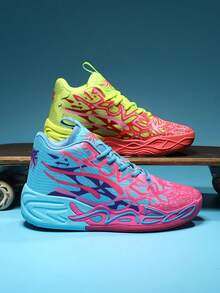 Men's Fashion Shock-Absorbing Sports Shoes, Graffiti Teenager Basketball Shoes - Comfortable, Breathable, Non-, Shock-Absorbing Sports Shoes, Suitable For Training, Running And Walking (Handpainted Uneven, Camouflage Asymmetrical Pattern) (Left And Right Foot Colors Are Random, Left Foot Yellow Or Right Foot Yellow) - 鴛鴦(黃蘭) - 查看 2