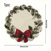 4 piezas Manteles individuales redondos con diseño de corona floral vintage con notas musicales y lazo rojo, antideslizantes, de poliéster, adecuados para Navidad, fiestas, banquetes y decoración de cocina