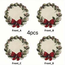 4 piezas Manteles individuales redondos con diseño de corona floral vintage con notas musicales y lazo rojo, antideslizantes, de poliéster, adecuados para Navidad, fiestas, banquetes y decoración de cocina