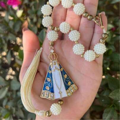 Terço Dezena Religiosa Nossa Senhora Aparecida Decoração Para Carro Casa Proteção