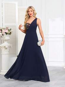 CEILIM Shiny Elegant Romantic Polyester Criss-Cross Evening Dress, Suitable For Beach, Night Out, Wedding, Party, Birthday, All Seasons - Navy Blue - View 5
