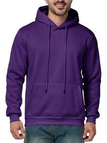 Mens Casual Long Sleeve Drawstring Athletic Hooded Pullover Sweatshirt With Pockets, Fashionable - 紫色 - 查看 1