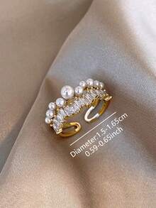 1pc Simple Minimalist Style High-End Copper Ring With Zirconia Stone - Gold - View 3