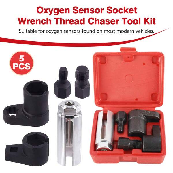 Juego de 5 piezas de llaves de zócalo para sensor de oxígeno O2, herramienta para extraer sensores de oxígeno y juego de machos de rosca, ideal para extraer e instalar sensores de oxígeno