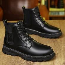 Men's Textured Ankle Boots For Autumn And Winter Seasons, With Thick Non Slip Soles And Retro Design High Top Boots - 黑色 - 查看 2