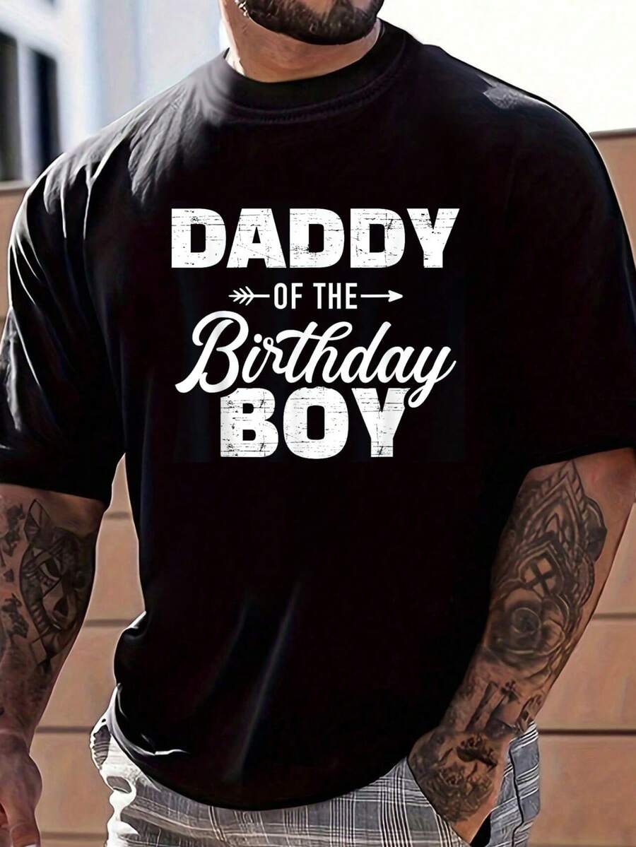100% Cotton Daddy Of The Birthday Boy Son Matching Family For Dad T-Shirt Men's Classic Summer Vacation T-Shirt Black Crew Neck Tee - Black - View 1