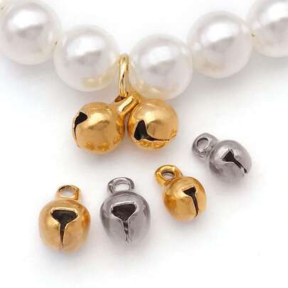 5 pièces Cloches de Noël - Cloches en acier inoxydable de 5 mm/6 mm pour la création de bijoux, porte-clés et colliers pour animaux de compagnie