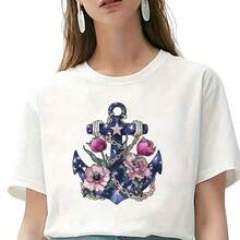 1pc/2pcs/3pcs Ship Anchor & Floral Combination Heat Transfer Stickers, Suitable For DIY Hoodies, T-Shirts, Sweatshirts, Jeans, Backpacks, Tote Bags, Pillowcases And Retro Baseball Caps. Durable Washable Plastic Stickers For Crafting And Decorating - Easy To Iron, Perfect Gift For Crafters And DIY Enthusiasts