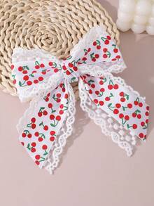1个女士优雅双层樱桃蕾丝蝴蝶结发夹，适合日常、春夏和度假装扮 - 彩色 - 查看 8
