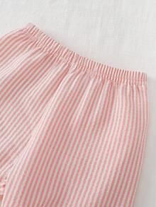 2pcs/Set Baby Girl Cute Cat Print Striped Fabric Casual Pajama Set