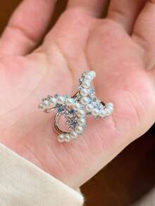 1 chiếc nhẫn ngọc trai pha lê Aquamarine cao cấp kiểu Pháp cổ điển, thiết kế chữ C kép độc đáo, tinh tế, phù hợp cho phụ nữ đeo hàng ngày, dự lễ hội, tiệc tùng, làm quà tặng cho bạn gái/vợ. - Bạc - Xem 3