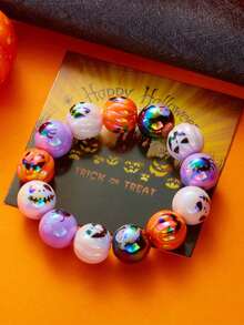 1pc Fashionable Personalized Cute & Interesting Halloween Pumpkin, Pearl, Ghost Beaded Bracelet For Women, Suitable For Women's Holiday Party Wear (Slight Color Difference And Printing Issues Are Normal, Please Do Not Order If You Mind)