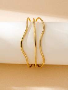 1pc Fashionable Minimalist Versatile Niche Design Asymmetrical Opening Bracelet, Suitable For Women's Daily Wear, Birthday Gift - Yellow Gold - View 3